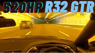 520HP NISSAN SKYLINE R32 GTR TUNNEL DRIVE POV *LOUD*