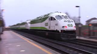 GO Transit trains meet at Rouge Hill station.