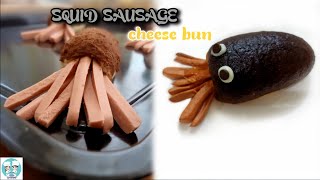 SQUID SAUSAGE CHEESE BUN | easy how to make squid bun with hot dog | make homemade bun like a pro