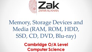 Memory, Storage Devices and Media (RAM, ROM, HDD, SSD, CD, DVD etc.)  | O/AS Level | By Zak