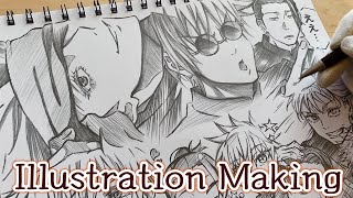 【呪術廻戦】五条悟・夏油傑描いてみた！【アナログ・シャーペンイラストメイキング・Illustration Making】