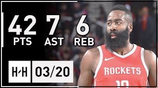 James Harden Full Highlights Rockets vs Blazers (2018.03.20) - 42 Pts, 7 Ast, 6 Reb!
