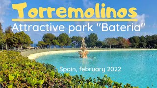 4k Walk tour Torremolinos, Spain - Park Bateria. February, 2022. Costa del Sol