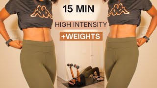 15 MIN FULL BODY HIIT + STRENGTH Workout -With Weights/Get Strong, Burn Fat, No Repeat