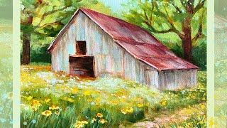 Acrylic Painting of a Country Barn