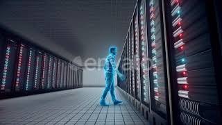 Database Adminstrator Front Of Big Server 4k | Motion Graphics - Envato elements