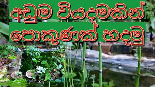 අඩු වියදමින් පොලිතින් වලින් කල් පවතින පොකුණක් හදමු.Compound Pond| Fish | Lotus flower|make Pond