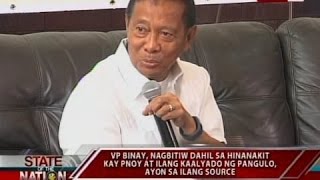 VP Binay, nagbitiw dahil sa hinanakit kay PNoy at ilang kaalyado ng pangulo, ayon sa ilang source