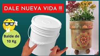 😎 IDEA !!!! Reciclamos  un ''BALDE de PLÁSTICO'' en un 👉MACETERO // Decoración con MANDALAS