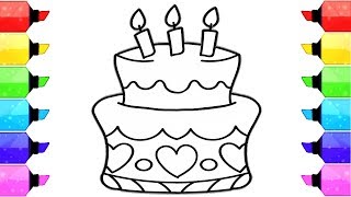 How to Draw Birthday Cake Coloring Pages for kids | Learn Drawing and Art Colors for Children
