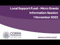 Corra Foundation - Local Support Fund Micro Grants - Info Session