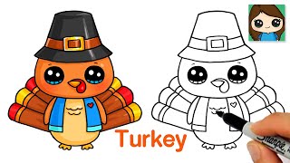How to Draw a Cartoon Turkey 🦃 Thanksgiving Cute Art