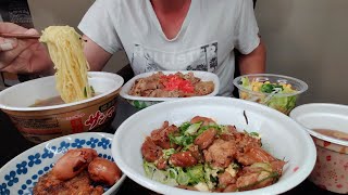 『飯テロ爆食すき家のねぎマヨ丼』ねぎマヨやきとり丼と牛丼に餡がかったスープが最高サンマー麺との相性がレべチ