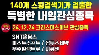 (내일 24.12.24부터 관심종목) SNT홀딩스,이스트소프트,옵투스제약,우주일렉트로,시큐젠,아이쓰리시스템,한컴의드,디아이,피에스케이홀딩스,가온전선,프리엠스,네온테크,와이씨