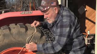 223 Installing Tractor Chains on Kubota L4600, Winter in Maine