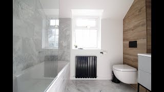 REVEAL! Modern marble bathroom makeover with black taps and herringbone tiles - amazing makeovers