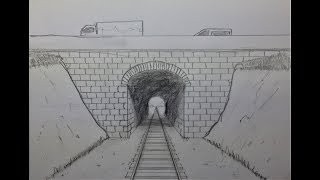 How To Draw In One Point Perspective: Train Track and Tunnel