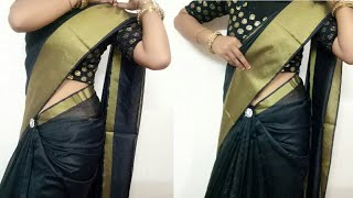 How to Drape Black Golden Border Saree in Simple and Easy Steps to Look Slim and Tall