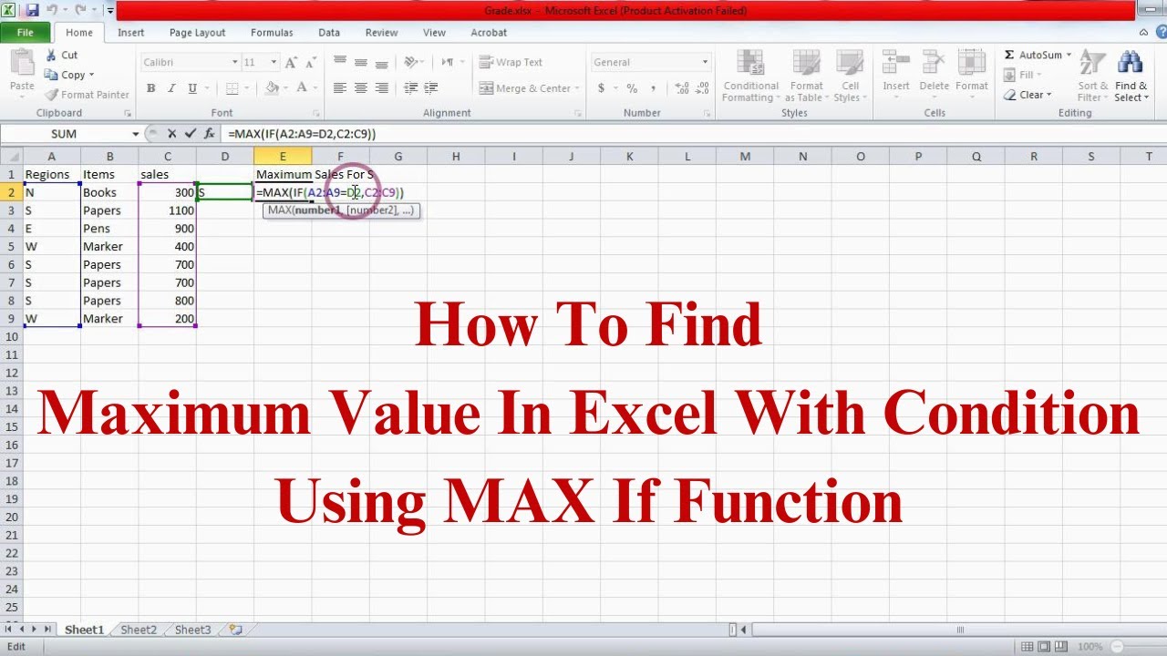 How To Find Maximum Value In Excel With Condition Youtube