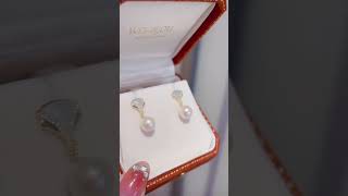 18k法式溫柔白貝小裙子鑽石珍珠耳環 #jewelry #earrings #pearl