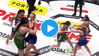 2 vs 1 Siostry porzucek vs Ewa Brodnicka - PRIME MMA 11 ( Cała walka trwała 3 rundy ) GALA PRIME!