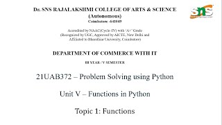 DT Video - Functions in Python | Problem Solving using Python | SNS Institutions