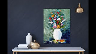Acrylic abstract vase /  Abstract Floral Painting Demo / Acrylics & Palette knife