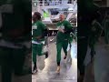 Jayson Tatum struggles to keep up with the Celtic players as they jog out to the court #shorts