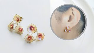 【ディップアート】3つの桜の小さなピアス♪How to make 3 small Sakura earrings.