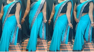 Sky Blue silk Bengal saree draping style /Easy saree draping style|saree how to wear |Saree Draping