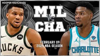 Milwaukee Bucks vs Charlotte Hornets  Game Highlights | Feb 9 | 2024 NBA Season