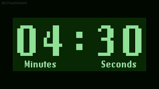 4 Minute and 30 Second Countdown Timer with Alarm and Time Markers / Chapters. Retro - Green. 1080