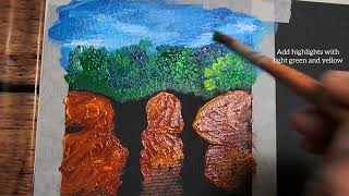 Easy Waterfall 🥰 Landscape Painting tutorial for beginners|| Step by step Waterfall landscape #13