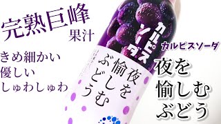 カルピスソーダ夜を愉しむぶどう！完熟巨峰の深い味わいに優しいしゅわしゅわ炭酸が夜にぴったりな美味しさ！幸せの炭酸ジュース　炭酸飲料新商品