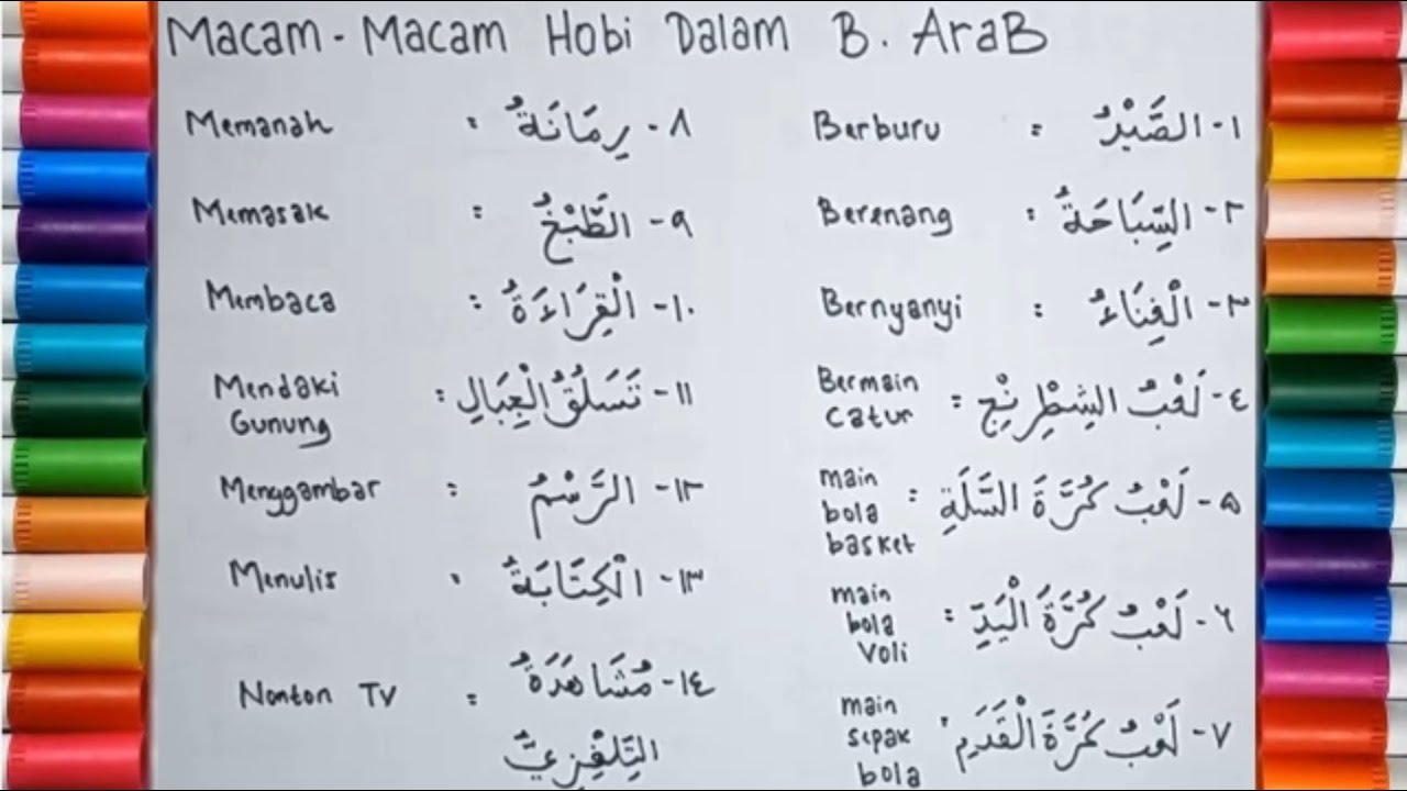 35 Macam - Macam Hobi Dalam Bahasa Arab Dan Artinya Dalam Bahasa ...