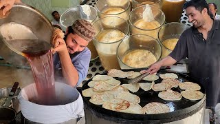 Buttery Lachha Paratha + Malai Chai in Breakfast, Crushed Butter Paratha \u0026 Milk Tea Making on Street