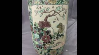 Old Vintage Antique Art Pottery Vase Chinese Asian Famille Rose Verte Green Art