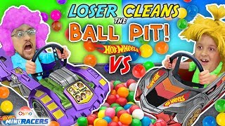 LOSER CLEANS BALL PIT BALLS: HOTWHEELS RACE! FGTEEV Father vs Son OSMO MIND RACERS iPad App Game!