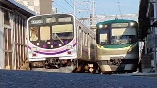 東急1000系1522fいけたまハッピートレイン、7000系7113f矢口渡駅発着(武蔵新田3号踏切から)