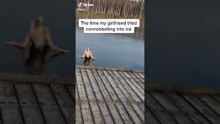 Girl Jumps Onto Ice #fail #shorts