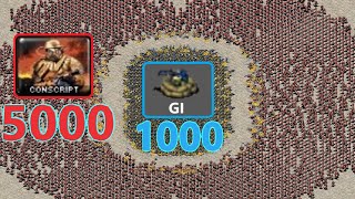 Gi's surrounded by Conscripts 🎮 1k vs 5k 🎮 Red Alert 2