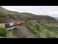 indian railway freight train with dual alco locomotive at shindavne ghat