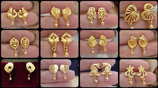 Lightweight gold stud earrings designs for girls//dailywear gold earrings design//new short earrings