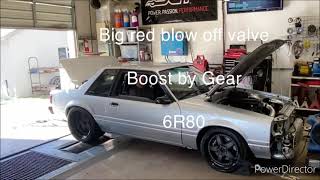 Dyno 800rwhp Fox Mustang Coyote Aluminator with Procharger F1A at different boost levels.￼