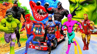 Siêu Nhân Người Nhện Chạy Xe Ô Tô Cứu Hỏa Giải Cứu Siêu Anh Hùng, Hulk VS Spiderman Car 25, Avengers