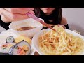 asmr 咀嚼音 濃厚つけ麺、太巻き、天麩羅、たまごを食べる eat rich ramen rice balls tempura रिच रेमन राइस बॉल्स टेम्पुरा