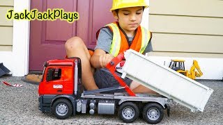 Dump Truck Surprise Toy Unboxing! | Bruder Tractor Trailer Toys | JackJackPlays