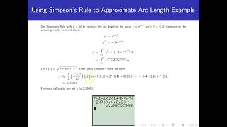 Approximating Arc Length Using Simpson's Rule Example