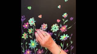 Painting a dreamy happy garden in acrylic paints. Fun and easy step by step demo for beginner artist