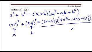Factor the sum of cubes binomial 8x^3+125y^3